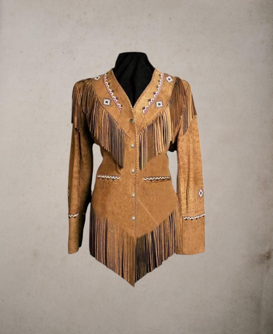 Veste western en daim pour femme - Manteaux à franges pour