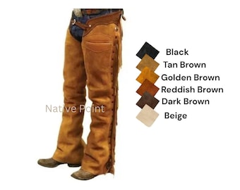 Handmade Native Western Cowboy Style Leather Chap Fringes Suede Leather Pant Suede Leather Chap Riding Leather Chaps