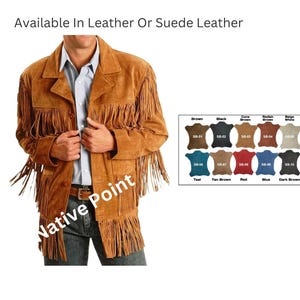 Mens 100 % Real Suede Leather Western Style Suede Leather Jacket Fringes Men Native Cowboy Style Suede Leather Western Wear Fringed Jacket