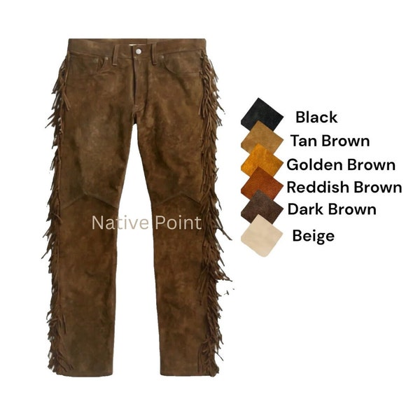 Wildlederhose im Western-Cowboy-Stil mit Fransen, Western-Lederhose, Wildleder-Native-Hose, Reitlederhose