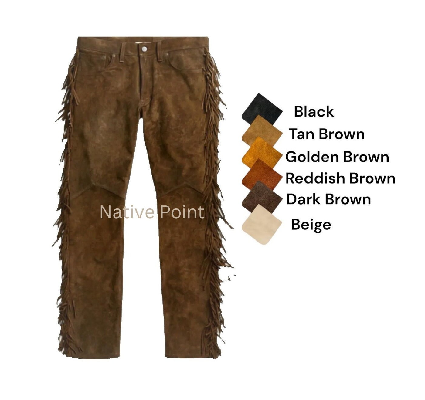Western Cowboy Style Suede Leather Pant Fringes Western Leather