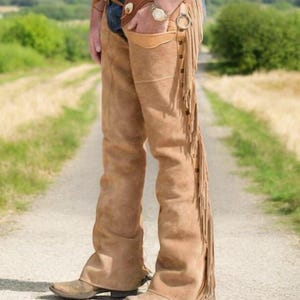 Handmade Men Western Wear Cowboy Leather Chap Fringes, Suede Leather Pant, Suede Leather Chap, Riding Leather Chap, Rodeo Leather Chap Pant