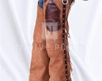 Men Native Western Cowboy Style Leather Chap Fringes Suede Leather Pant Suede Leather Chap Riding Leather Chaps