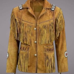 Chaqueta vaquera de ante con flecos y cuentas para mujer, estilo western, estilo vaquera, con borlas