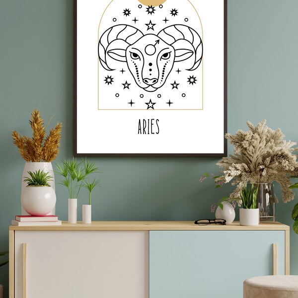 Zodiac sign, Aries, Constellation, Digital print, Zodiac gift, Astrology poster, Wall art, Birthday gift, birthstone and astrology gift