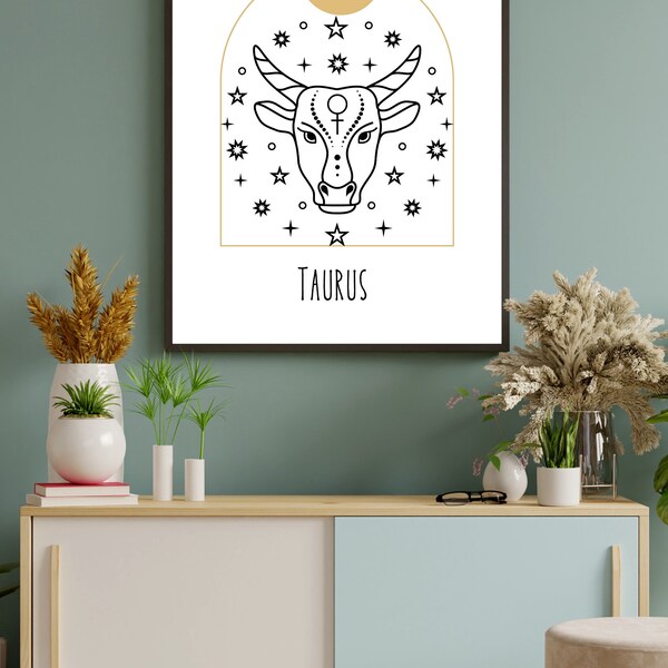 Zodiac sign, Taurus, Constellation, Digital print, Zodiac gift, Astrology poster, Wall art, Birthday gift, birthstone and astrology gift