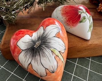 Hand-Painted Ceramic Hanging Hearts, Floral Wall Decor