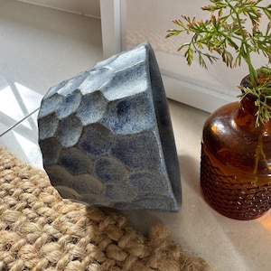 Handmade Textured Ceramic Small Bowl – Rustic Blue Honeycomb Pattern, Artisan Pottery