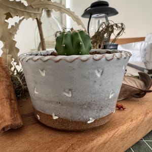 Handmade Ceramic Rustic Small Plant Pot with Heart Details
