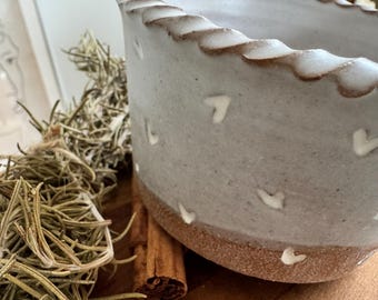 Handmade Ceramic Rustic Small Plant Pot with Heart Details