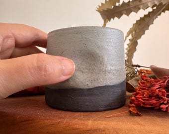 Handmade Black Stoneware Espresso Thumb Cup, Piccolo Ceramic Tumbler