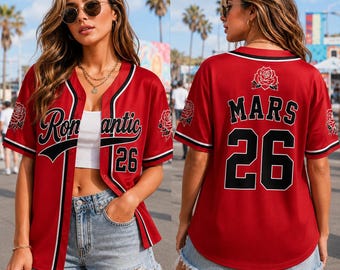 Romantic Red Rose Concert Baseball Jersey, Custom Name Number Music Fan Button-Down Shirt, Festival Outfit