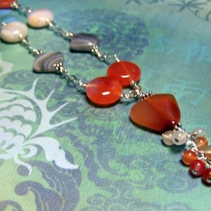 Orange & Gray Botswana Agate Necklace, Cluster Necklace, Gifts For Her, Zen Jewelry, Agate Jewelry,  Gemstone Necklace, Anniversary Gift