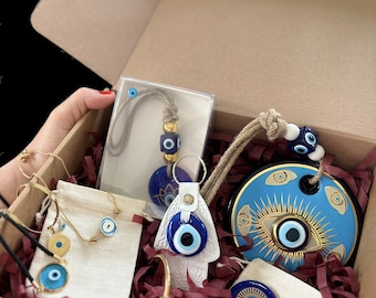 Handmade Greek Evil Eye Gift Box: Housewarming Wedding Favor, Ornament, Keychain and Jewelry