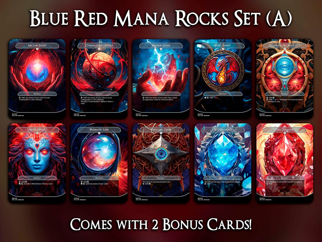 Blue Red Mana Rocks Set A 10 Cards Set Comes With 2 Bonus Cards MTG ...