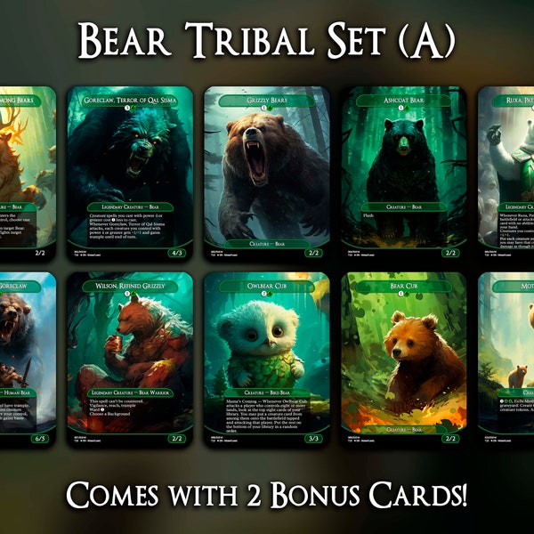 Bear Tribal Set (A) - 10 Cards Set - Comes with 2 Bonus Cards - MTG Proxy Cards - Premium Quality
