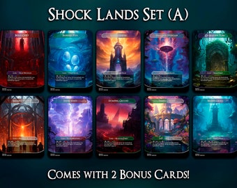 Juego Shock Lands (A) - Juego de 10 cartas - Viene con 2 cartas de bonificación - Tarjetas proxy MTG - Calidad premium