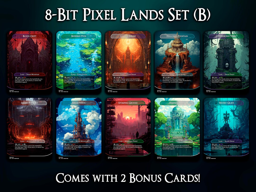 8-bit Pixel Lands Set B 10 Cards Set Comes With 2 Bonus Cards MTG Proxy ...