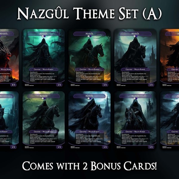 Nazgûl Theme Set (A) - 10 Cards Set - Comes with 2 Bonus Cards and 6 Tokens - MTG Proxy Cards - Premium Quality