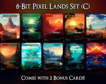 Juego de Tierras de Píxeles de 8 Bits (C) - Juego de 10 Tarjetas - Viene con 2 Tarjetas de Bonificación - Tarjetas Proxy MTG - Calidad Premium