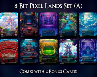 8-Bit Pixel Lands Set (A) - 10 Cards Set - Comes with 2 Bonus Cards - MTG Proxy Cards - Premium Quality