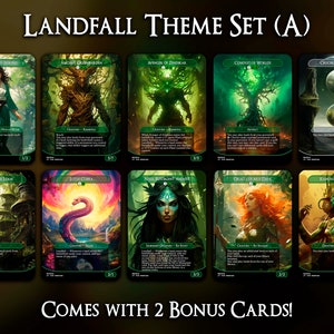 Landfall Theme Set (A) - 10 Cards Set - Comes with 2 Bonus Cards - MTG Proxy Cards - Premium Quality