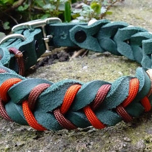 Braided collar made of greased leather and paracord