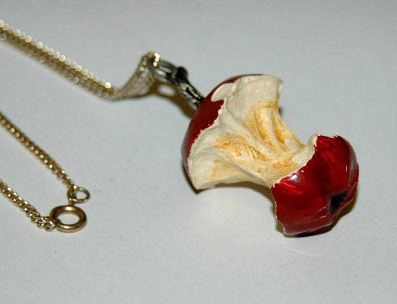 Vintage Bitten Apple Core Necklace Pendant Etsy