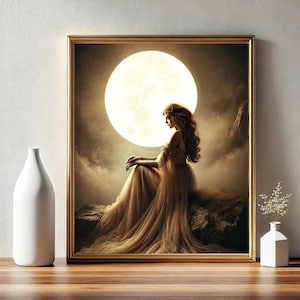 Selene Painting Poster | Greek Goddess of The Moon | Art Nouveau Style | Divine Wall Art | Home Decor | Greek Mythology | Feminine Energy