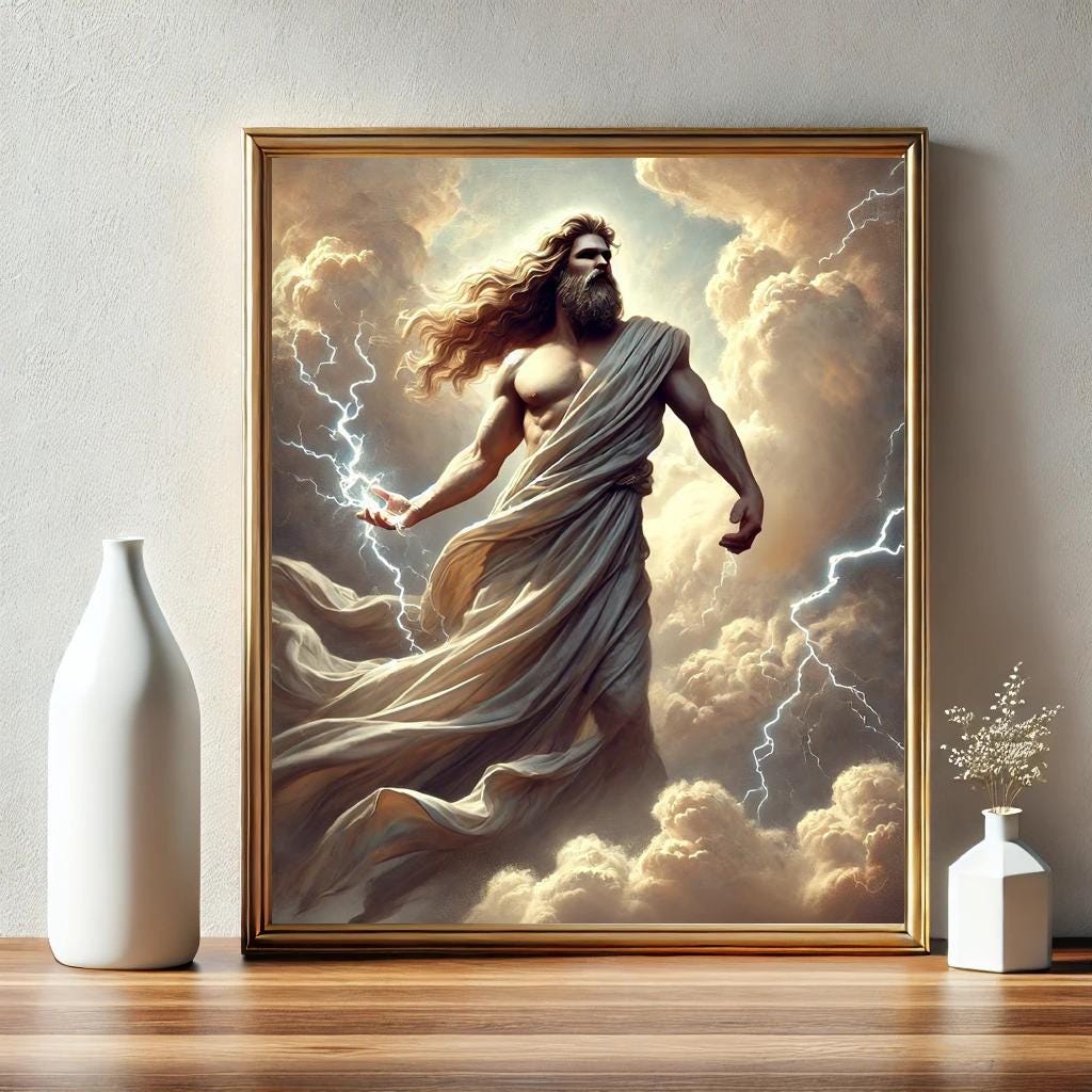 サイケアウツ　GOD OD 3枚 スッテカー付き Zeus Painting Poster | Greek God of the Sky and Thunder | Art