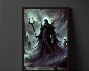 Póster de Hades / Dios griego de los muertos / Rey del inframundo / Estilo Art Nouveau / Arte mural divino / Decoración del hogar / Mitología griega