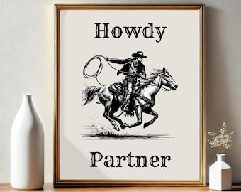 Howdy Partner Poster | Western Inspired Wall Art | Cowboy Print