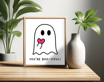 You’re Boo-tiful Ghost Poster | Cute Ghost Wall Art | Printable Halloween Decor | Digital Download | Whimsigoth
