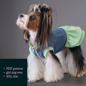 Denim Vest Sewing Pattern for Girl Dogs (4XL) - PDF Tutorial for Fashionable Pup Dress or Jacket