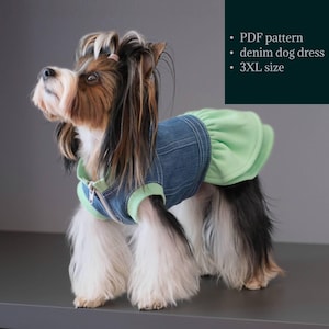 Denim Dog Dress Sewing Pattern (3XL), Easy PDF Tutorial: Girl Dog Vest with Zipper