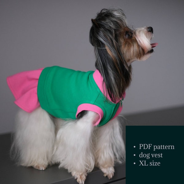 Girl dog vest pattern, XL Size, PDF sewing pattern, step by step tutorial, dog jumper, dog jacket,pet dog coat, dog fleece dress