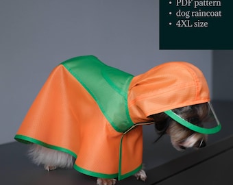 Patrón de costura para impermeable de perro (Talla 4XL): Tutorial de bricolaje para capa impermeable con capucha para perro