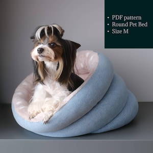 M Size Pet Bed PDF Pattern - DIY Round Dog & Cat Bed with Easy Step-by-Step Sewing Tutorial