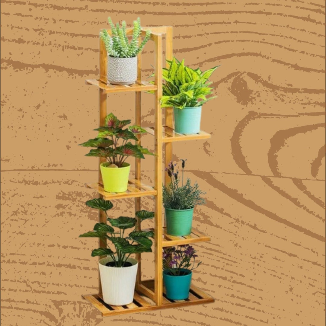 Natural Bamboo Tall Wooden Plant Stands, Indoor & Outdoor Plant Racks ...