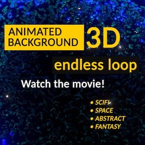 May include: A 3D animated background with blue and green blocks in an endless loop. The text "ANIMATED BACKGROUND 3D endless loop Watch the movie!" is displayed on the image. The text "SCIFI, SPACE, ABSTRACT, FANTASY" is also displayed on the image.