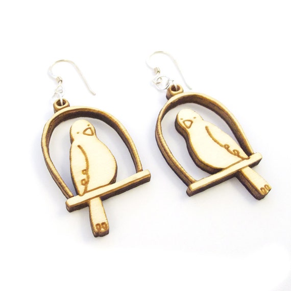 Items similar to Bird Swing Wood Earrings on Etsy
