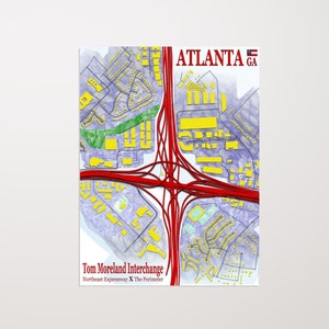 Impression métallique Tom Moreland Interchange : impression d'art Atlanta vibrante, impression carte, impression murale, art urbain | Décoration moderne pour loft et bureau