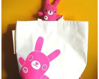 Organic Cotton Bunny Rabbit Tote Bag - Reusable Shopping Grocery Bag