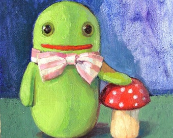 TImmie Tadpole with toadstool original oil painting - Free international shipping