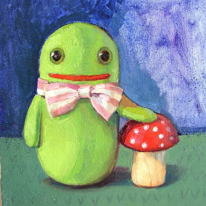 TImmie Tadpole with toadstool original oil painting Free international shipping image 1