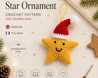 Haakpatroon voor een kerstster (amigurumi) in PDF-formaat – Haakpatroon voor beginners – DIY kerstversiering – Handgemaakt cadeau