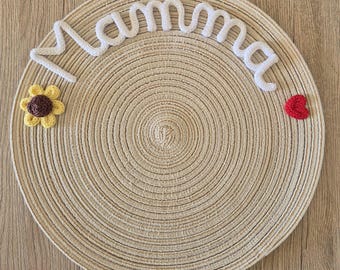 Tovaglietta personalizzata in tricotin – sottopiatto personalizzato -  idea regalo, festa della mamma, festa del papà, festa dei nonni