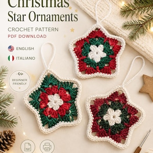 Schema uncinetto ornamento natalizio stella - Easy crochet Christmas ornament pattern - PDF ita & eng