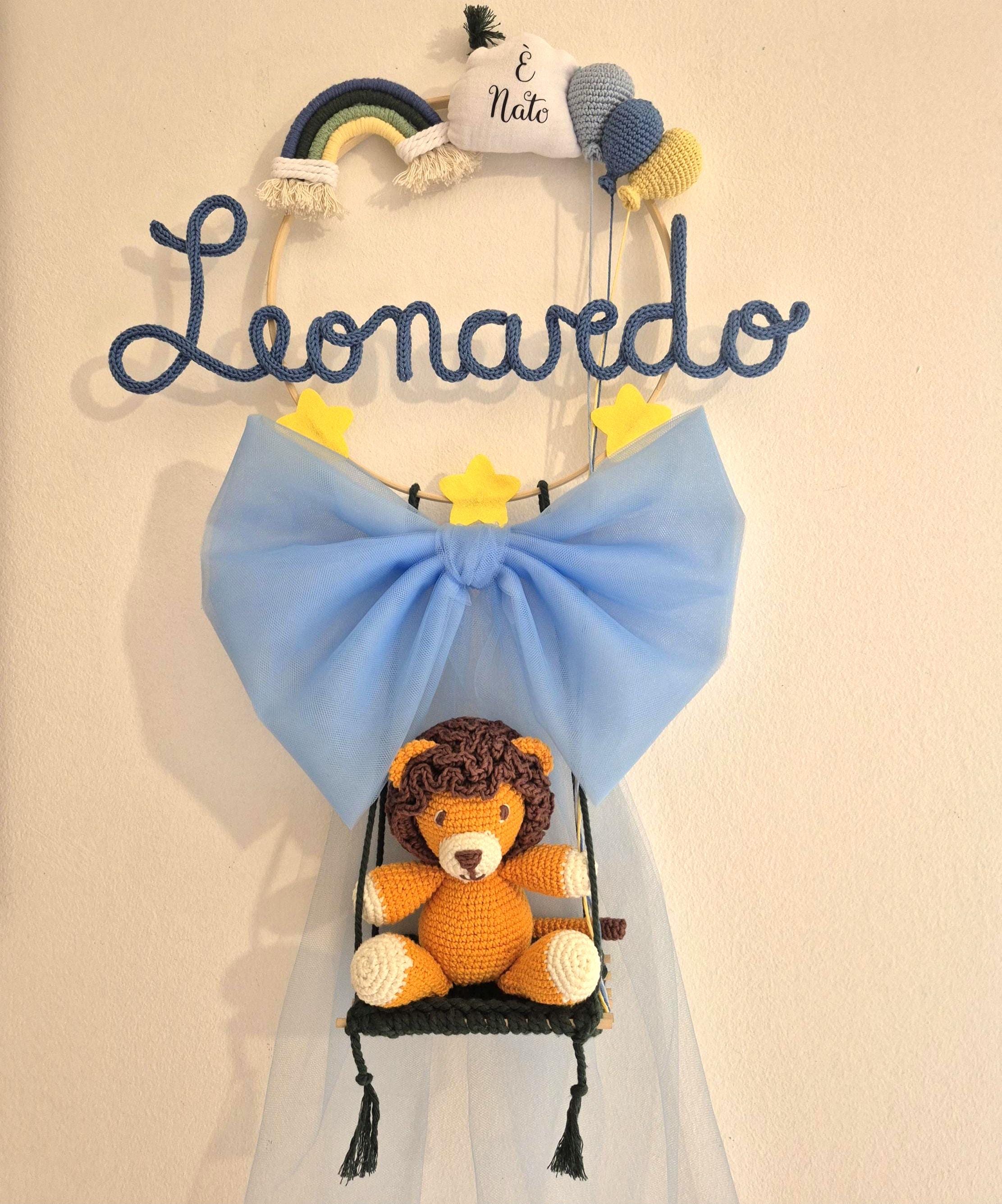 Fiocco Nascita Re Leone Personalizzato - In Tulle Azzurro Con Cuore Imbottito | Per Bimbi - Foto 1