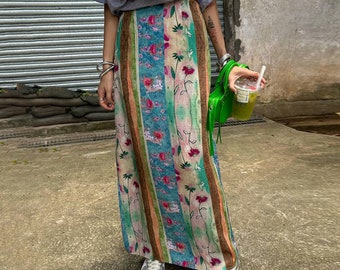 Vintage Maxi Skirt, Floral Skirt, Oil Painting Style Skirt